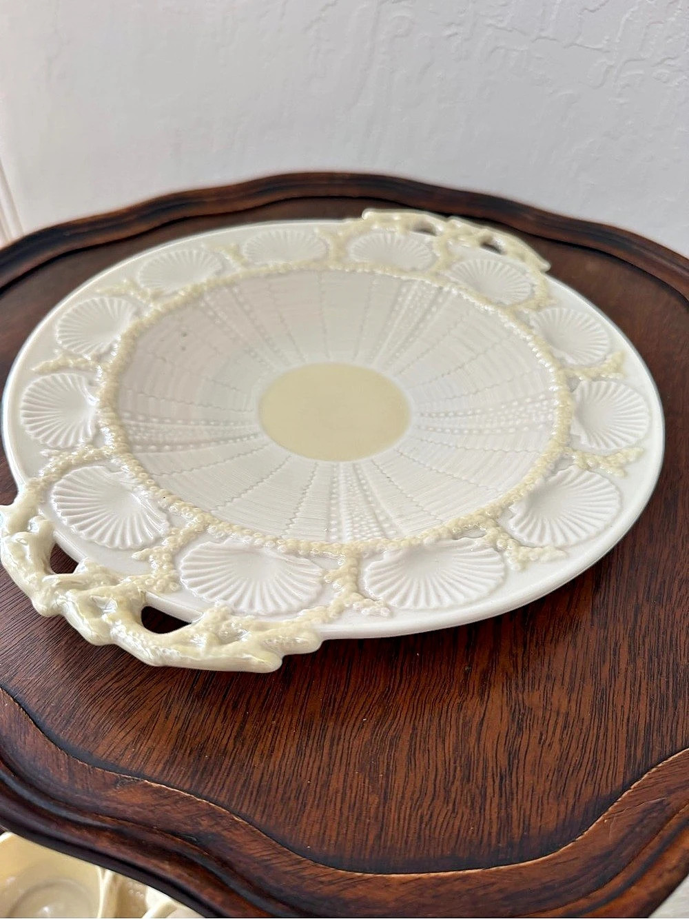 Belleek Neptune Handled Cake Plate, White
